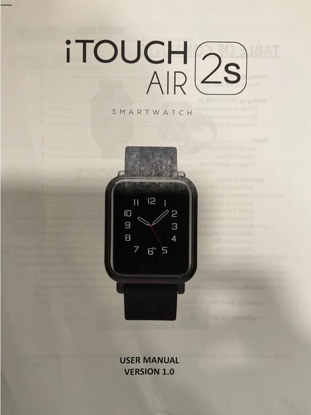 iTOUCH AIR 2S Black Smartwatch with USB Charging Cable